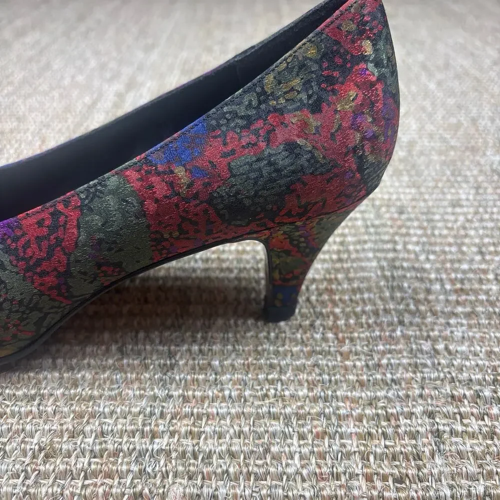 ๐ Vintage Life Stride Kitten Heel Pumps | 8.5 | Multicolor Jewel Tone Abstract - Picture 5 of 8